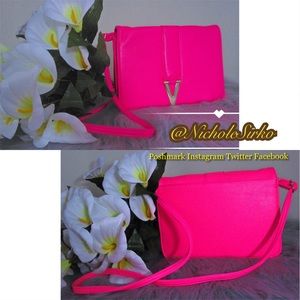 NWOT  Faux Leather Neon Pink Crossbody Bag